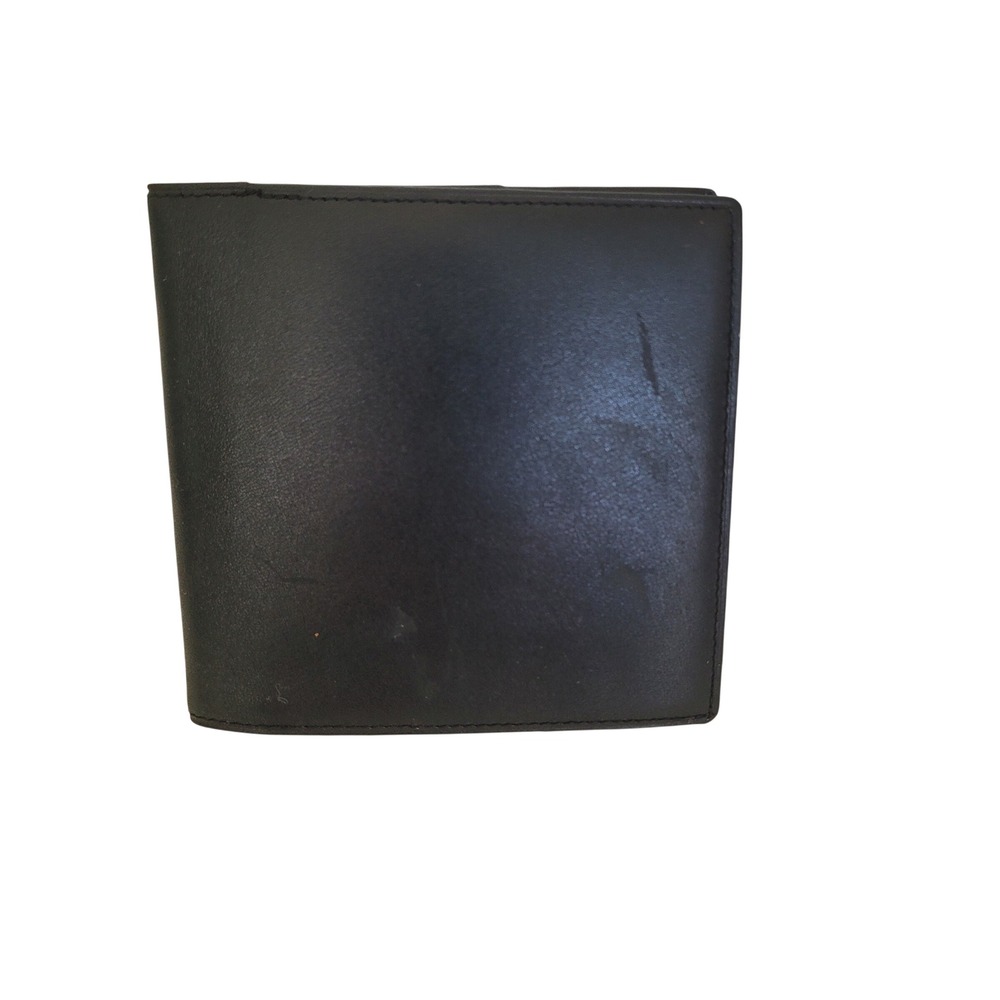 Dunhill Mens Black Leather Bifold Wallet with Coin Pocket Gold Logo